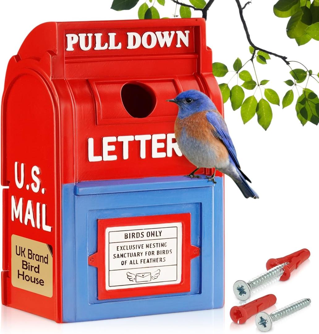 Muldale Outdoor Mailbox Birdhouse Resin Weather-Resistant Wild Bird House for Backyard Garden Dcor (9) Mailbox Style Bird Nesting Box for Small Birds