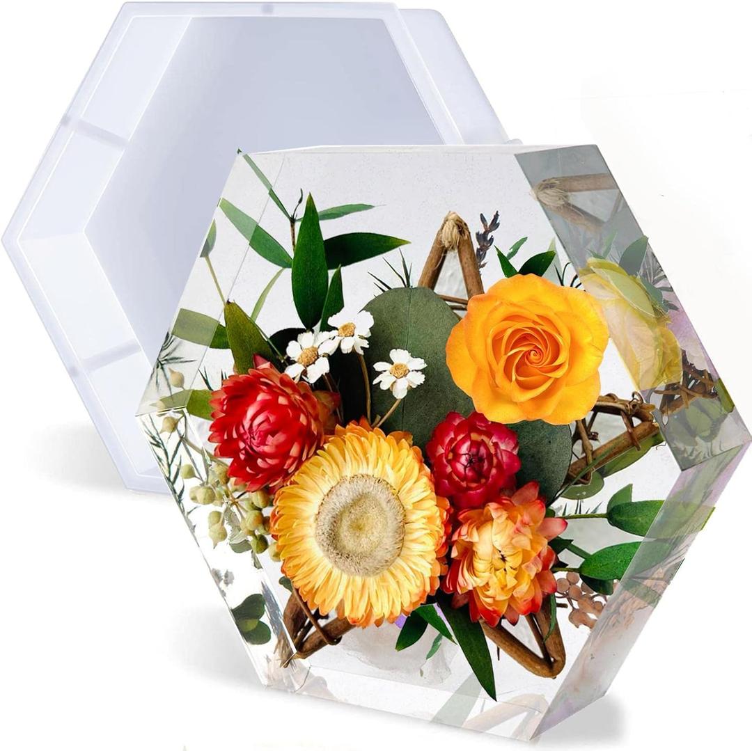 Large Silicone Molds for Resin, 9 Inch Upgraded Large Resin Molds, Deep Epoxy Molds Hexagon for Flowers Preservation, Resin Art Casting, DIY Wedding, Valentine, Gift, and Home Decors.