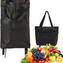 2 in 1 Foldable Shopping Cart with Wheels for Groceries, 25kg Grocery Cart on Wheels Collapsible Shopping Carts for Groceries Waterproof Oxford Travel Bag Reusable (Black)