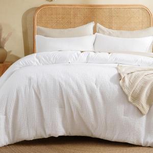 David's Home Waffle Weave Comforter Set 3PCS Queen Size, Soft Breathable Lightweight Cozy Skin-Friendly Warm for All Season, Elegant Aesthetic Home Decor Bedding Set with Pillow Shams, White
