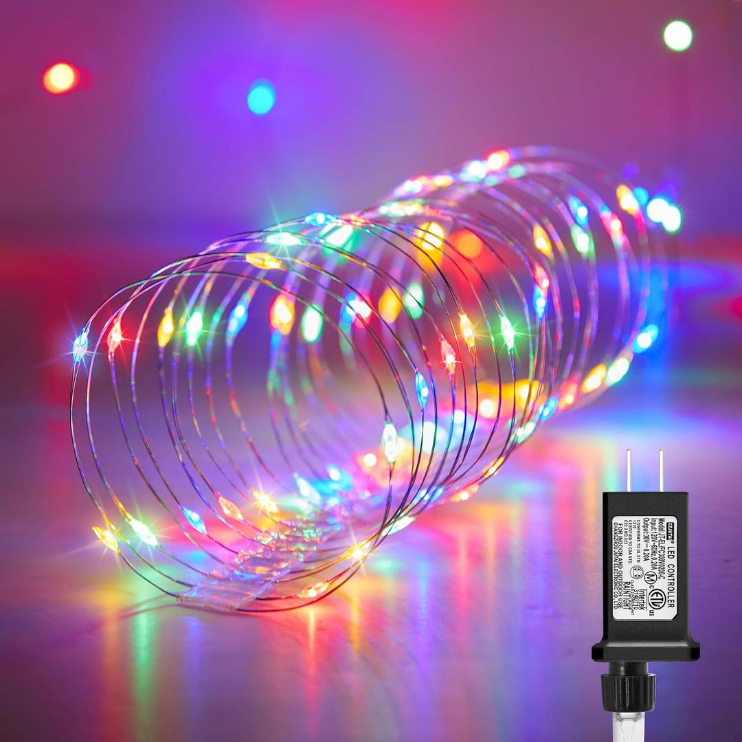 Minetom Multicolored Fairy String Lights, 33 Ft 100 Led Waterproof Starry Firefly String Lights Plug in on Silver Wire, Perfect for Crafts DIY Christmas Party Wedding Bedroom Indoor Decorations