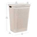 Mind Reader 60L Slim Laundry Hamper, Clothes Basket, Lid, Linen Design, Plastic, Ivory