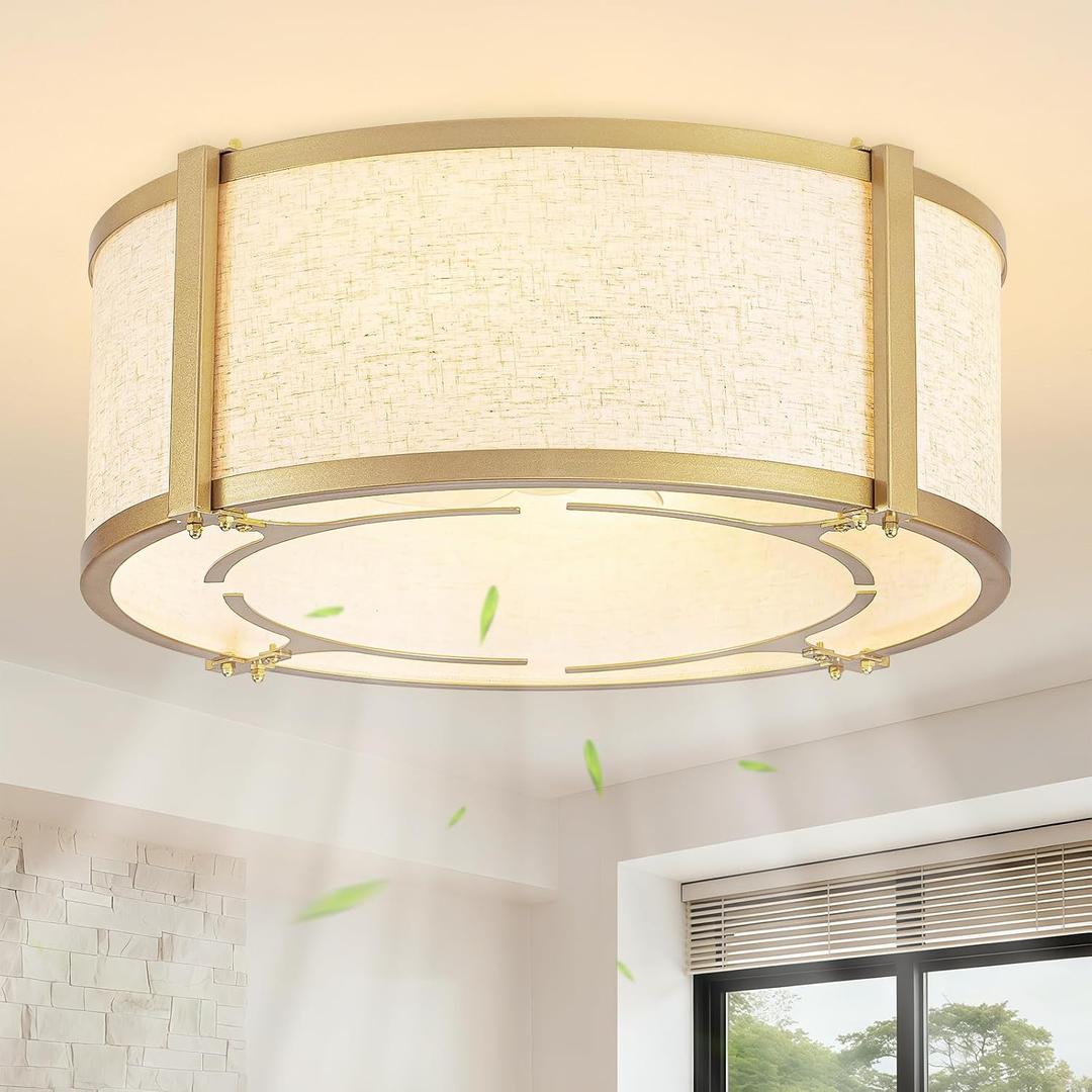 18.5 Inch Fabric Woven Ceiling Fan with Remote, Bohemian Gold Ceiling Fan Light Suitable for Dining Room Living Room Bedroom Kitchen, 4-Light Heads (Golden Yellow-2), Medium