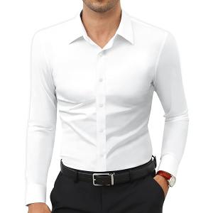 Stretch Mens Dress Shirts Long Sleeve Muscle Fit Dress Shirts for Men Slim Fit Big and Tall Mens Button Down Shirt XL