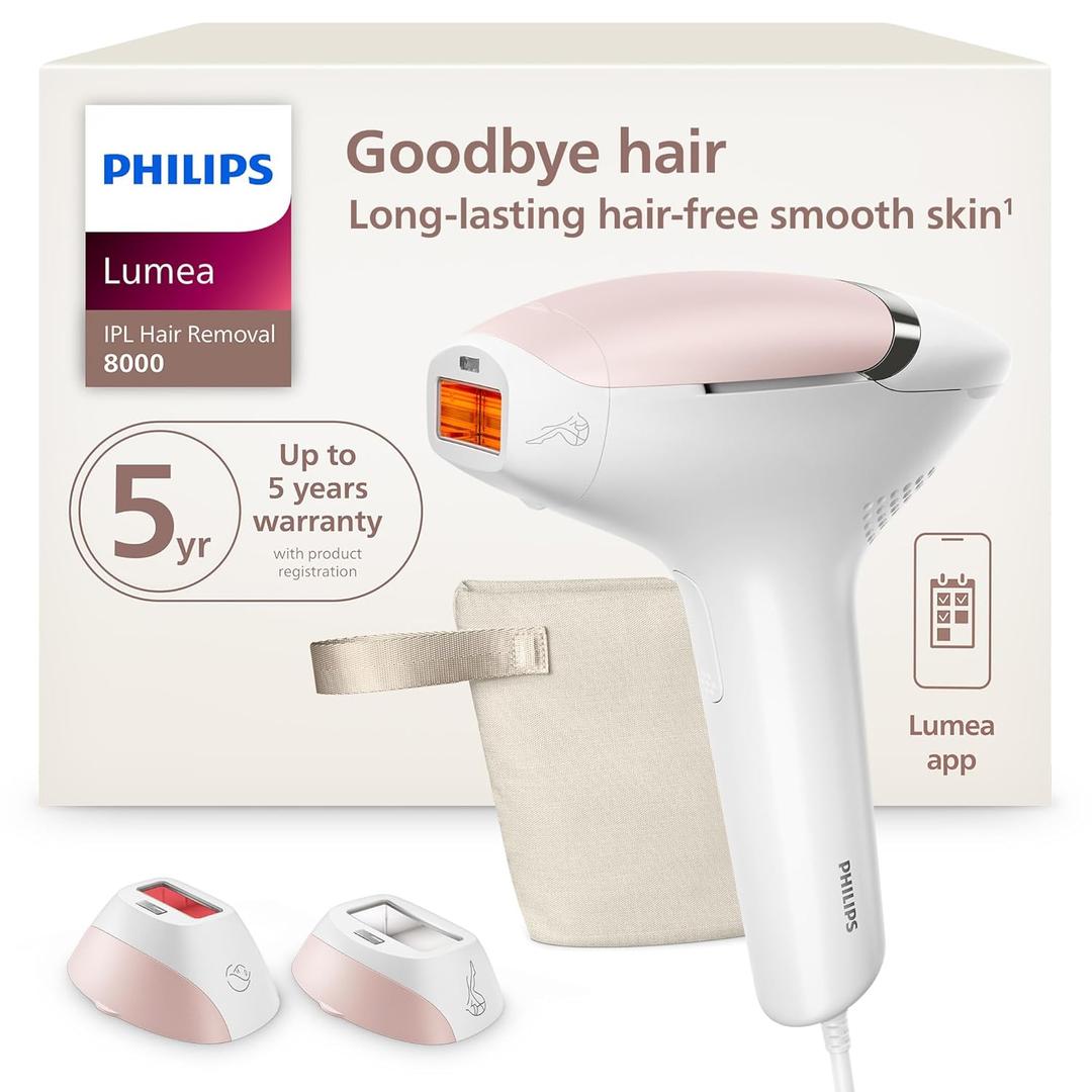 Philips Lumea 8000 Series IPL Hair Removal Device, Personal Permanent at Home Laser Hair Reduction, for Women & Men, SenseIQ Technology, 1 Attachments for Body & Face, BRI932/03