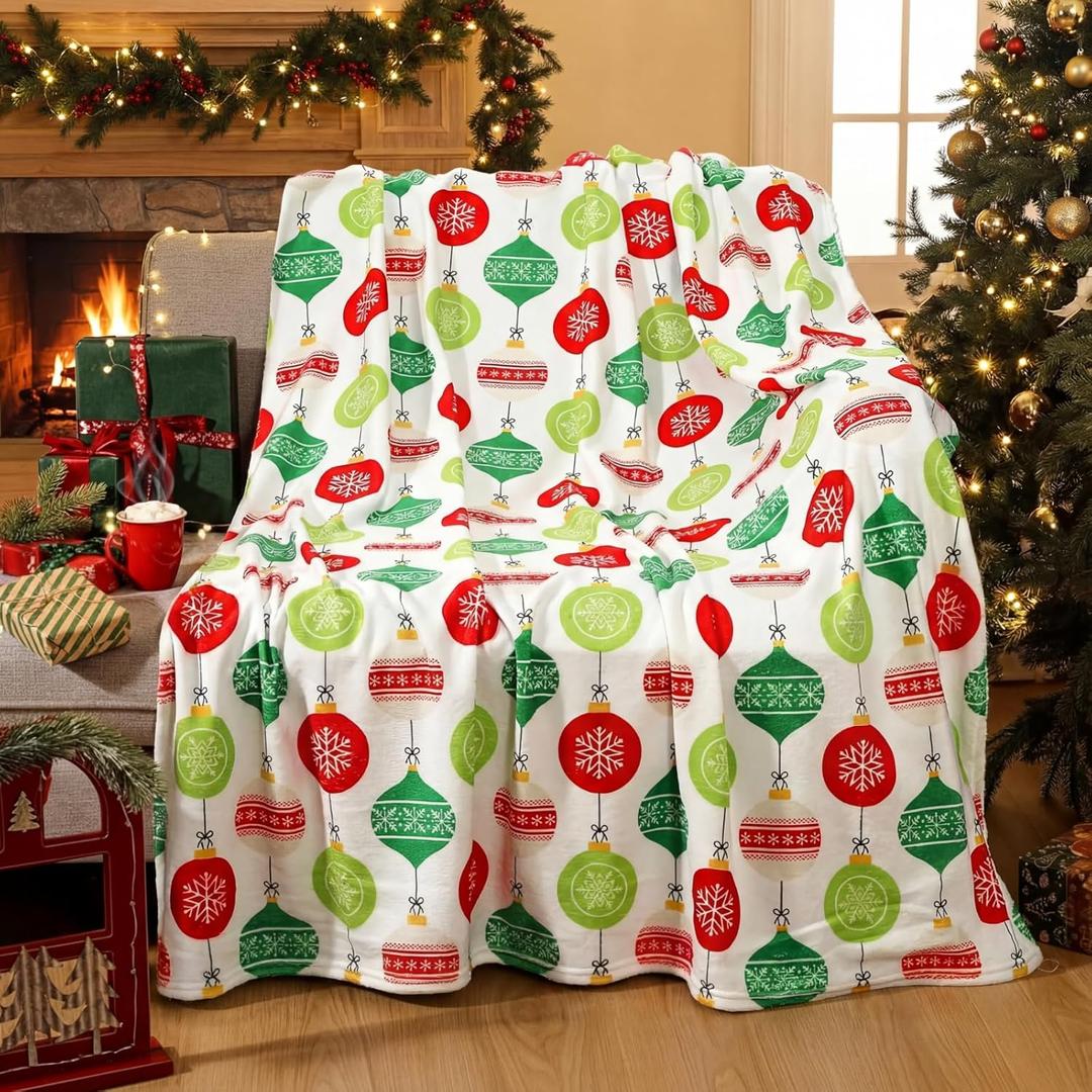 Christmas Flannel Throw Blanket 50 x 60 Inch Soft Warm Plush Holiday Decorative Throw Blanket for Couch Bed Sofa Fuzzy Flannel Lightweight Elegant Winter Gift Xmas Themed Print(Balls)