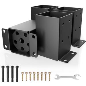 4x4 Post Base, Inner Size 3.5x3.5 Inch, Heavy Duty Post Anchor Base(4 Pcs) | 13 Gauge Thick Steel, Rust-Proof-Coated, Bottom Isolation Design Corrosion Protection, for Pavilion, Porch, Railing