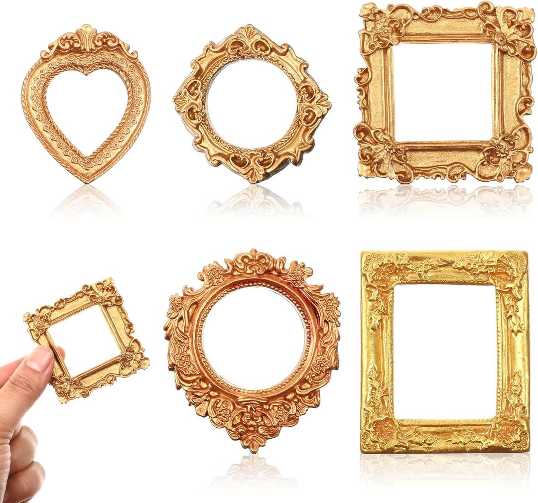 10 PCS Miniature Picture Frames Tiny Vintage Photo Frames with Carved Edges for Dollhouse Accessories Small Wall Decor Photography Ornament Props