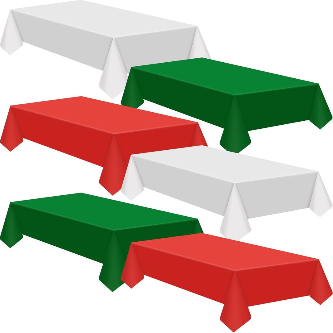 Juexica 24 Pcs Christmas Disposable Plastic Tablecloth 54" x 108" Waterproof Table Cover Plastic Table Cloth Forfor Christmas Family Gathering Dining Banquet Party Decoration (Red,Green,White)