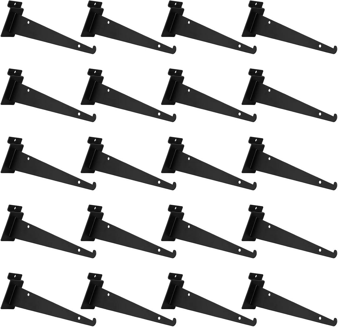 20 Pack Metal Slatwall Shelf Brackets with Lip Heavy Duty, Slatwall Accessory for Panels Shelving, Garage, Retail Display (Black, 8 Inch)