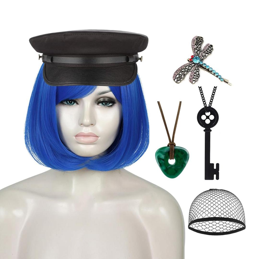 ATAYOU 6Pcs Short Blue Wig with Accessories for Women Halloween Cosplay costume