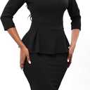 BestGirl Women's Peplum Dresses Bodycon 3/4 Sleeve Wear to Work Office Sheath Dress (Black, XXL)