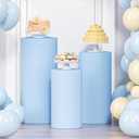 LEBENGURU 3Pcs Cylinder Pedestal Stand Covers Blue, Round Spandex Display Pedestal Covers, Elastic Cloth Plinth Pillar Cover for Parties Wedding Birthday Event Decor Props (Only Covers)