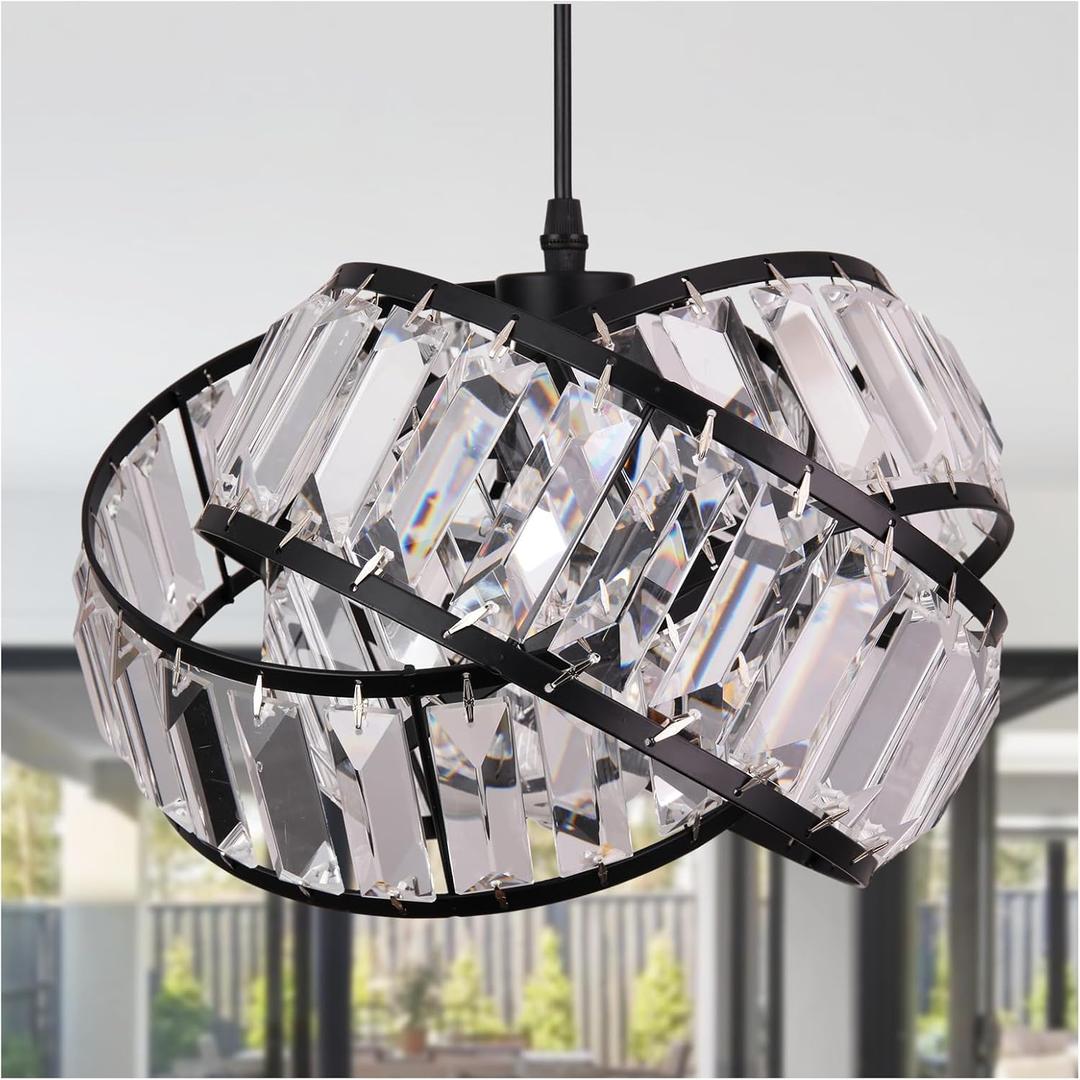 Modern Crystal Chandelier Light Fixure Vintage Geometric Mini Ring Black Chandeliers Rustic Modern 11.2" Crystal Chandelier for Dining Room, Kitchen Island, Living Room, Bedroom
