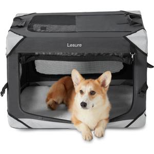 Lesure Collapsible Dog Crate - Portable Travel Kennel for Medium Dog, 4-Door Pet Crate with Mesh Windows, Indoor & Outdoor, Charcoal Gray (30.0"L x 21.0"W x 21.0"H)