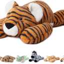 Niuniu Daddy 20" 3.3 lb Weighted Tiger Stuffed Animal for Adults Kids, Giant Large Soft Body Pillow Plush Toy for Sleeping Huggable, Gift for Everyday Comfort, 3.3 Pounds, Tiger, Lying