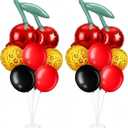 2 Sets Cherry Cheetah Birthday Party Decoration Balloons Stand Kit with 14 Cherry Foil Red Black Cheetah Leopard Print Balloons for Bachelorette Y2k Party Women Night Wedding Table