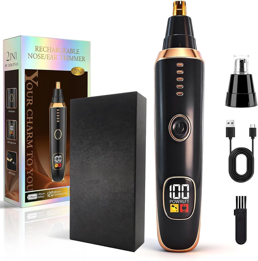 Nose & Ear Hair Trimmer with LED Display for Men and Women, 2026 USB Rechargeable Facial Trimmer Clipper for Easy Cleansing, Portable Painless Grooming Kit,Gift Box Included