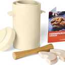 HomeBuddy Ivory Fermentation Crock (1 Gallon) with Weights, Acacia Wood Pounder and Recipie Book - Sauerkraut Fermentation Kit, Onggi Kimchi Jar, Fermenting Crock for Pickling or Sourdough