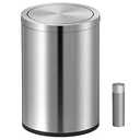 Mbillion Small Trash Can with Swing Lid 2.4 Gallons/9 Liter, Mini Trash Can with lid, Stainless Steel Cylindrical Garbage Can for Home and Office Bathroom Bedroom, for Ground and Desktop(Silver)