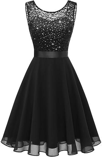 BeryLove Women's Short Homecoming Dresses for Teens Sleeveless Flowy A Line Wedding Guest Lace Formal Dress, M