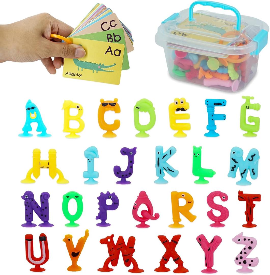 Alphabet Letters Learning Suction Toys: ABC Silicone Toys, Airplane/Windows/Car/Travel Toy for Kids, Preschool Educational Montessori Sensory Toy