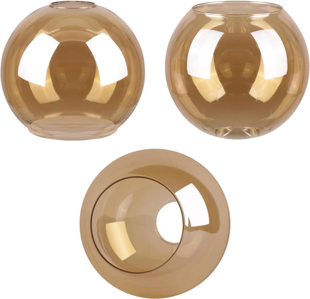 3 Pack Amber Glass Globe Shade Fixture Replacement, 5.9 Inch Diameter, E26 Base 1-5/8 Inch Fitter, Glass Globe Lampshade Cover for Pendant Wall Sconce Chandelier Vanity Light (Amber, 5.9 Inch)