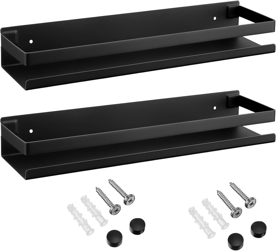 Lallisa 2 Pieces Stainless Steel Shelf Bathroom Shower Floating Shelves Wall Mounted Shower Caddy Basket Shelf Storage Organizer Shelves for Bathroom, Kitchen, Living Room(11.81 Inch/ 30 cm,Black)