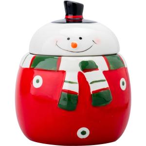 Christmas Snowman Ceramic Cookie Jar  Large Holiday Treat Storage Container with Lid  Festive Kitchen Countertop Decoration