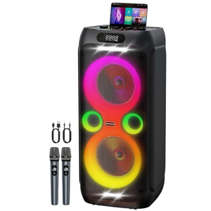 Japouca Bluetooth Speaker with 2 Wireless Microphones Two 8 Speaker Portable Sound System for Music Singing and Entertainment at Home or Outdoor Parties