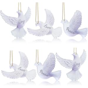 Blosssound 6 Pcs Dove Christmas Ornaments 3 Inch Hanging Dove Ornaments for Tree Xmas Bulk White Birds Peace Love Friendship Hanging Decorations Christmas Acrylic Decor for Wedding Wreath Crafts