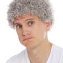 Grey Afro Wig for Men Short Curly Halloween Disco Rock Heat Resistant Synthetic Wigs with Wig Cap