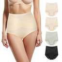 QUASTI Women's High Waisted Underwear Tummy Control Cotton Postpartum Panties Full Coverage Briefs 4 Pack(Regular & Tummy control Plus)（M）