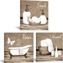 RnnJoile Beige Bathroom Pictures Wall Art Bathtub Spa Painting Prints Decorative Relax Soak Unwind Artwork for Bathroom Framed