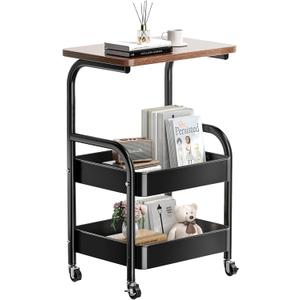 Y YOMA 3 Tier Rolling Utility Cart with Table Top, Metal Storage Organizer with Wheels for Small Space, Office, Kitchen, Bathroom, Dorm, Coffee Station - Black