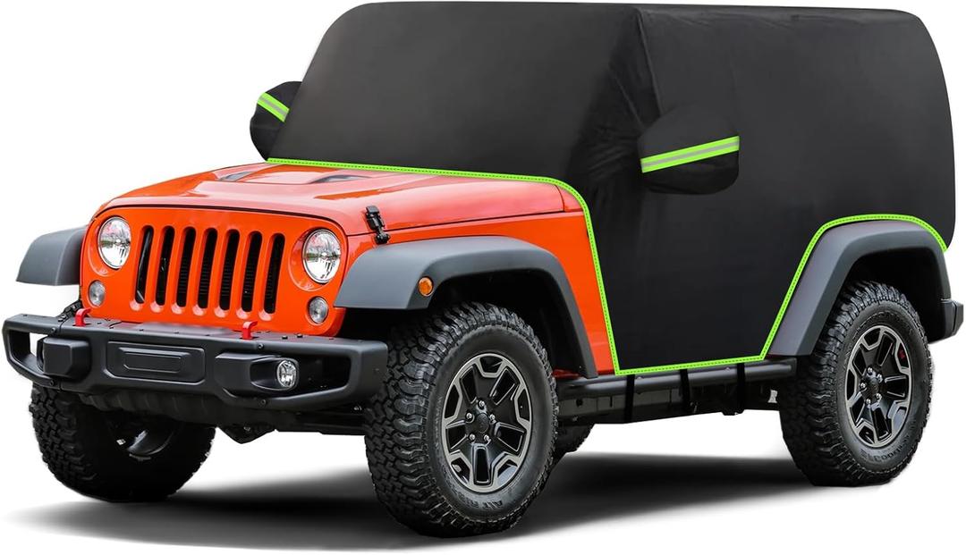 Full Door Cab Cover for Jeep Wrangler YJ TJ 2 Door Car Covers Waterproof All Weather, Half Car Cover with 420D Oxford Waterproof Jeep Wrangler Rain Covers with Reflective Strip (black)
