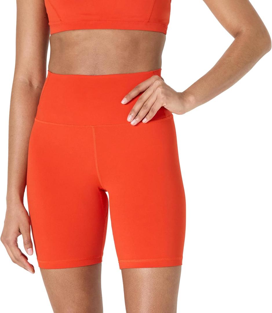 Amazon Essentials Women's Active FormFlex Buttery Soft High Waist Yoga Biker Shorts (Bright Red)