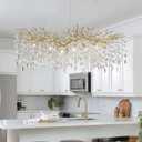 Modern Crystal Chandeliers for Dining Room - L47.2 inch Luxury Gold Tree Branches Chandelier Lighting, Rectangular High Ceiling Hanging Raindrop Pendant Light Fixture, Rectangular, Length 47.2"