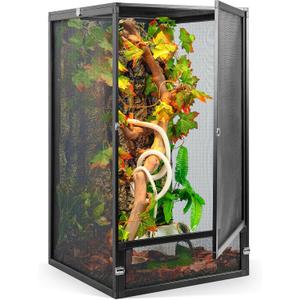 45 Gallon 360 Panoramic Foldable Reptile Terrarium Kit: Crested Gecko Tank and Reptile Cage for Superior Ventilation, Easy Feeding, Sturdiness, and Simple Assembly (Black, 32"x18"x18")