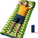 Camping Sleeping Pad, 4in Thick Ultralight Inflatable Camping Mat with Pillow, Built-in Foot Pump Sleeping Mat, Wide Compact Camping Pad for Travel Tent Hiking Backpacking Trip Car Camp Gear (Green+blue)