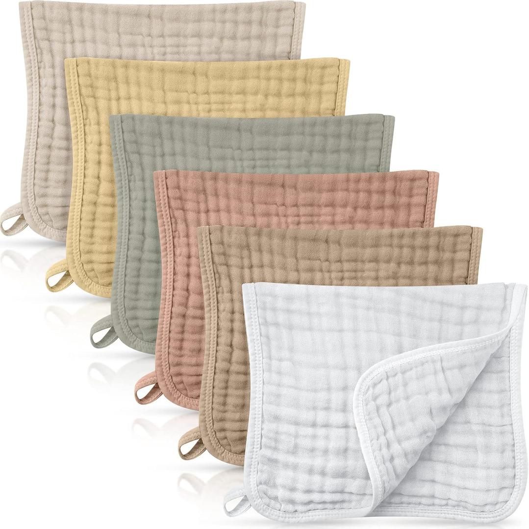 Irenare 6 Pack Muslin Burp Cloths Cotton Baby Burping Rags Large 20 x 10 Inch 6 Layers Spit up Rags Soft Absorbent Multicolor Wash Cloths Diapers for Newborn Baby Girl Boy (Light Color)