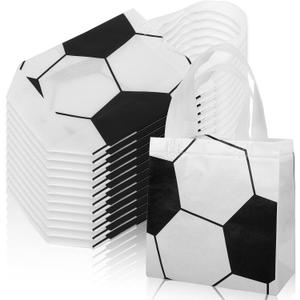 BOXOB 12pcs Soccer Party Favor Bags, Football Theme Goodie Bags Reusable Non Woven Totes with Handles for Candy Snack Treat Birthday Games Sports Events Team Gifts