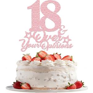 18th Birthday Cake Topper Rose Gold Glitter Happy 18th Birthday Party Decorations 18 Years Old Cake Decorations 18 & Over Your Opinions Cake Topper Funny Gifts for Girls