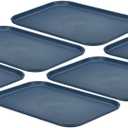 PATIKIL Plastic Fast Food Serving Tray, 6 Pcs 12.2" x 8.9" Reusable Rectangular Cafeteria Serving Platter for Party Kitchen Restaurant, Dark Blue