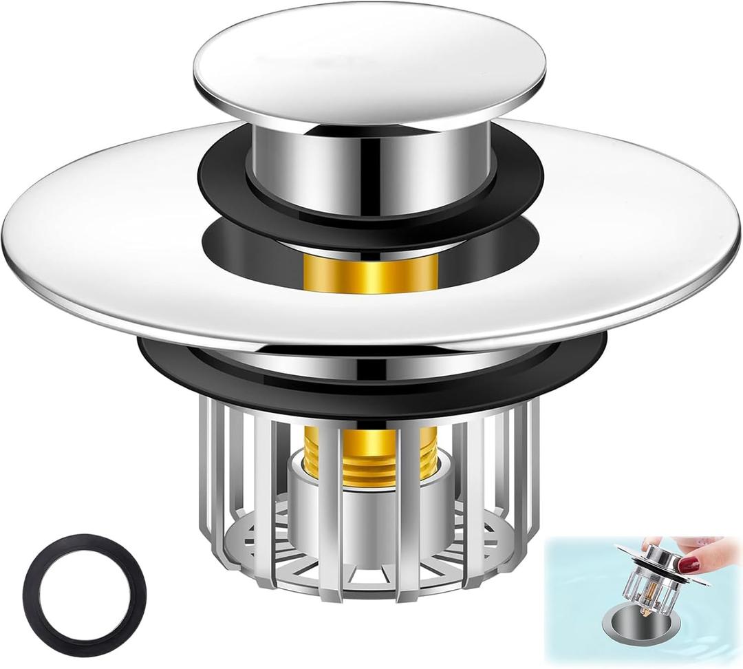 Universal 3 in 1 Bathtub Drain Stopper Anti-Clogging Bathtub Drain Hair Catcher, Pop Up Tub Drain Plug and Cover with Effective Filter Basket for for 1.4 to 1-3/4" Drain Hole