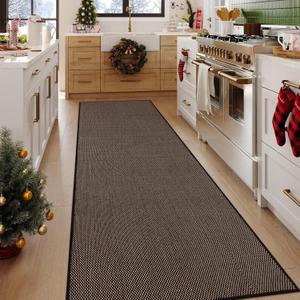 Lahome Noe Farmhouse 2x8 Runner Rug, Black Kitchen Runner Rugs Non Skid Washable Neutral Entryway Carpet, Lightweight Non Shedding Floor Mat for Hallway 8ft Foyer Bedroom