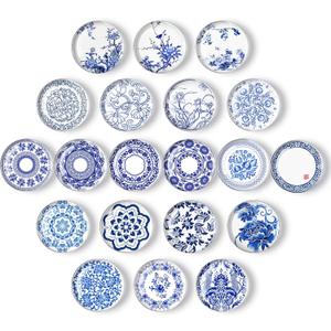 20 Pieces Glass Refrigerator Magnets Round Blue and White Porcelain Refrigerator Magnets for Fridge Whiteboard Office Locker Cabinet Dishwasher Decoration Gift