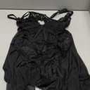 Sexy Open Front V Neck Ruffle Sheer Mesh Lace Wireless Babydoll Lingerie Dress with Thong 2 Piece (Medium, Black)