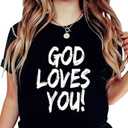 Medium Black  Women's Christian Faith TShirt  God Loves You