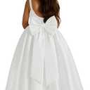 Satin Flower Girl Dress with Big Bow Elegant Sleeveless A-Line Ball Gowns Formal Communion Wedding Party Dresses (6, White)